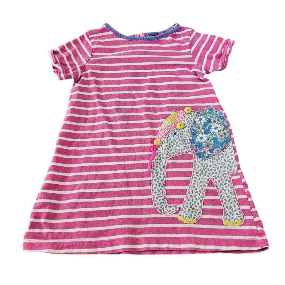 Mini Boden Girls Pink Striped Patchwork Elephant Applique Jersey Dress 3-4Y